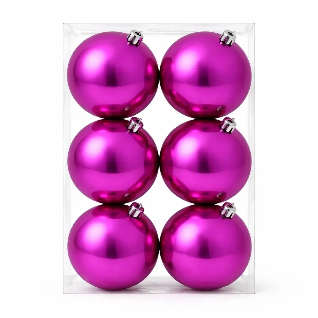 Set of Christmas decorations pink shiny 10 cm plastic ball, pack of 6