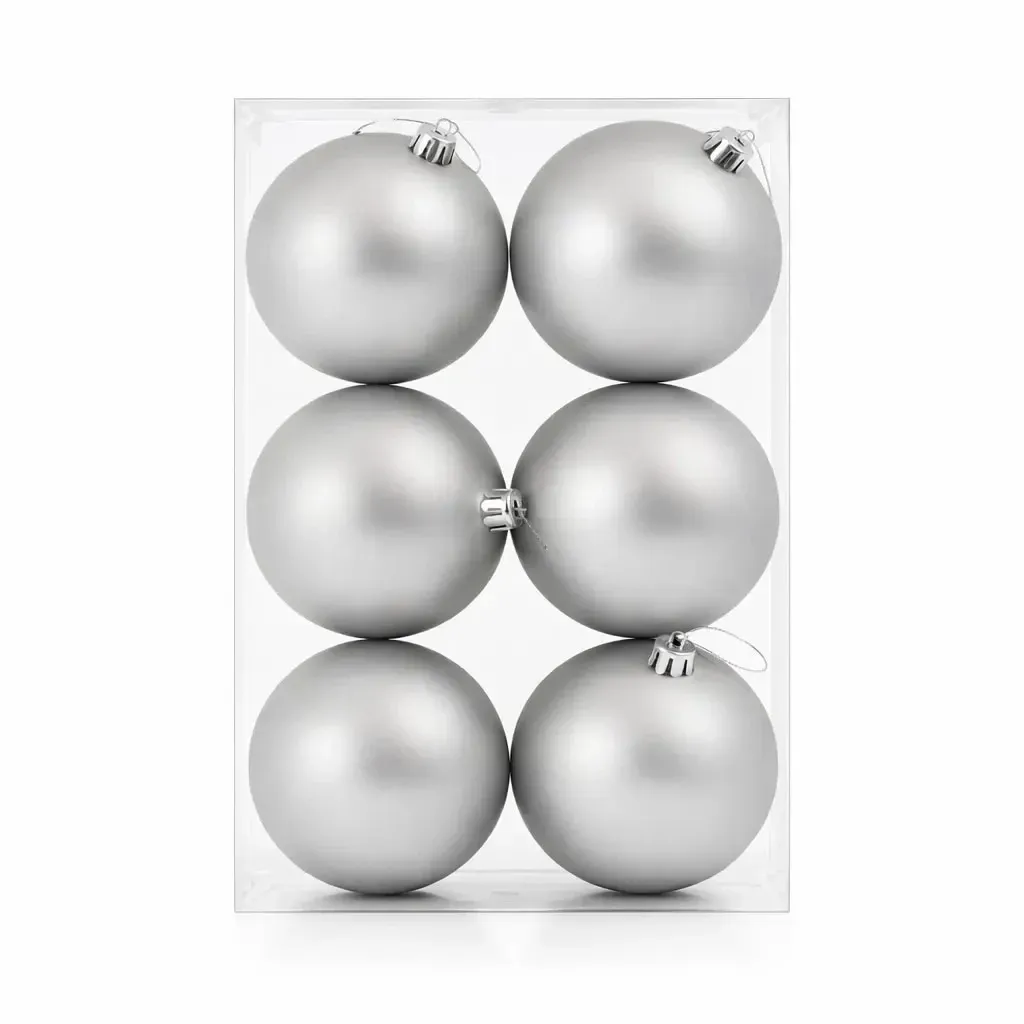 Set of Christmas ornaments silver matt 10 cm plastic ball, pack 6 pcs