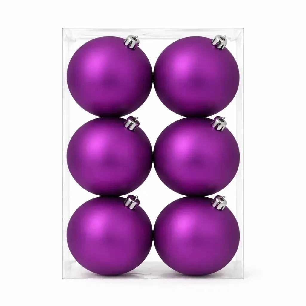 Set of Christmas decorations purple matt 10 cm plastic flask, pack of 6