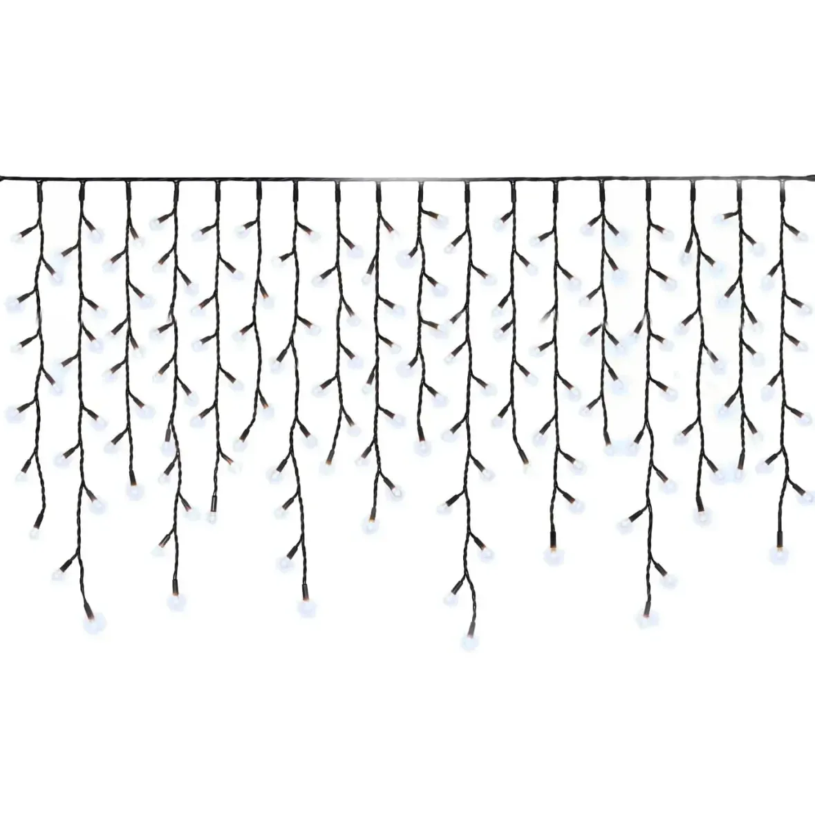 Easy Fix Outdoor LED Icicle Lights, 300 × 90 cm, Ice White, 174 LEDs, Black Cable, IP67, Extension Cord