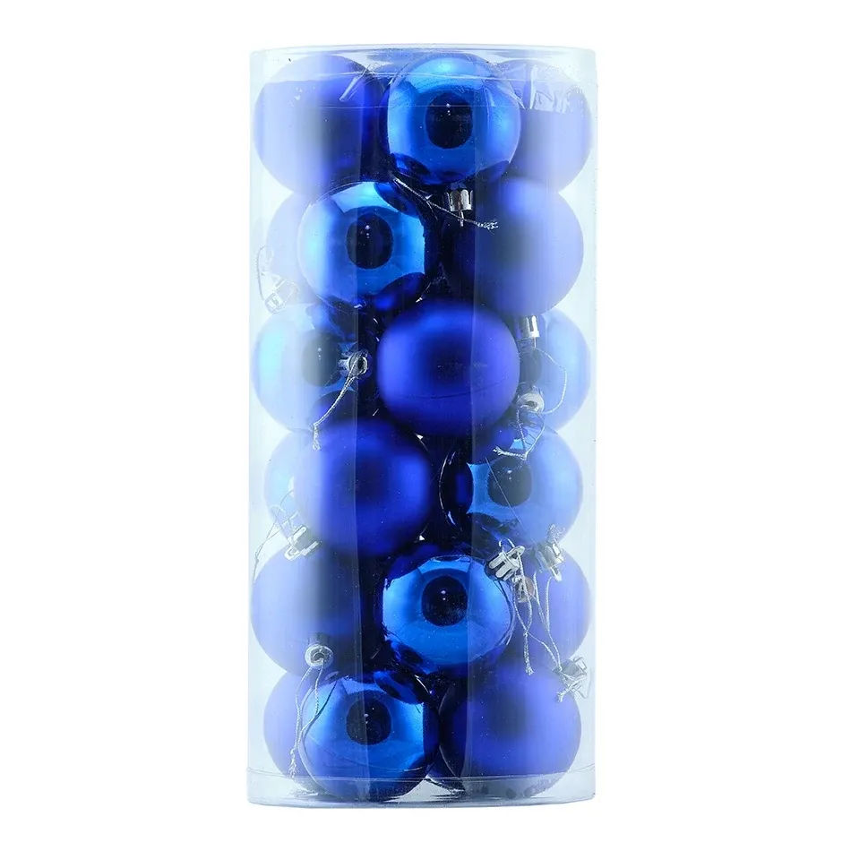 Set of Christmas decorations blue 6 cm plastic balls, 12× glossy, 12× matt, pack of 24