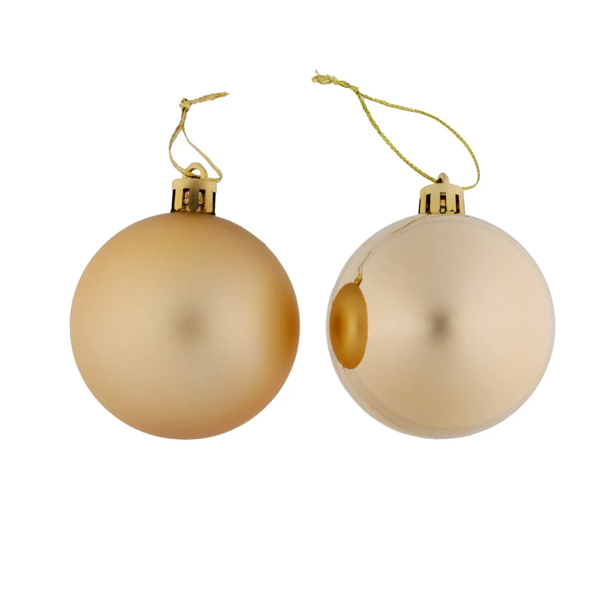Set of Christmas Ornaments—6 cm Gold Plastic Balls, 12 Shiny, 12 Matte, Pack of 24
