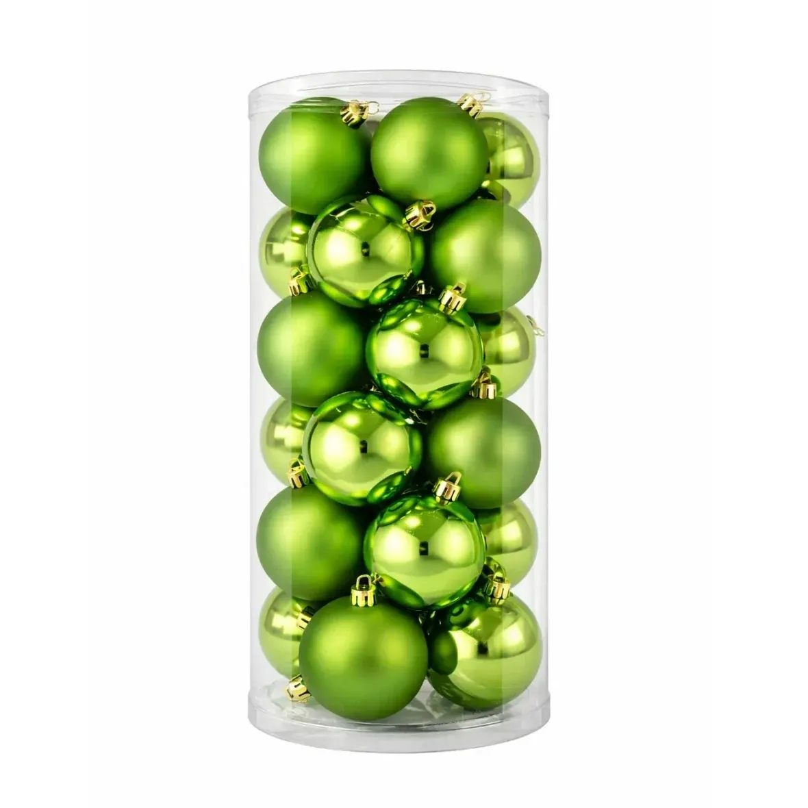 Set of Christmas Ornaments, Green, 6 cm Plastic Balls, 12 Glossy, 12 Matte, Pack of 24