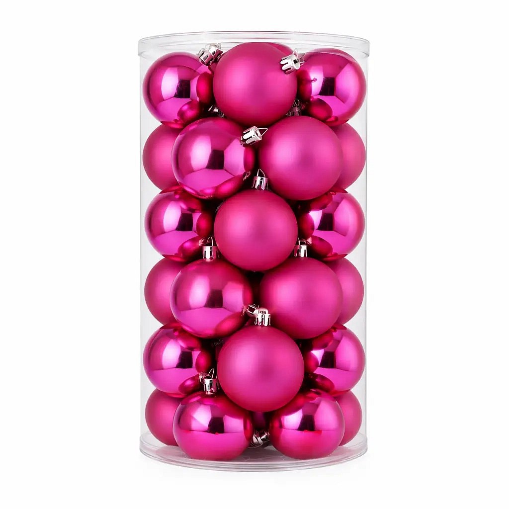 Set of Christmas decorations pink 6 cm plastic balls, 12× glossy, 12× matt, pack of 24