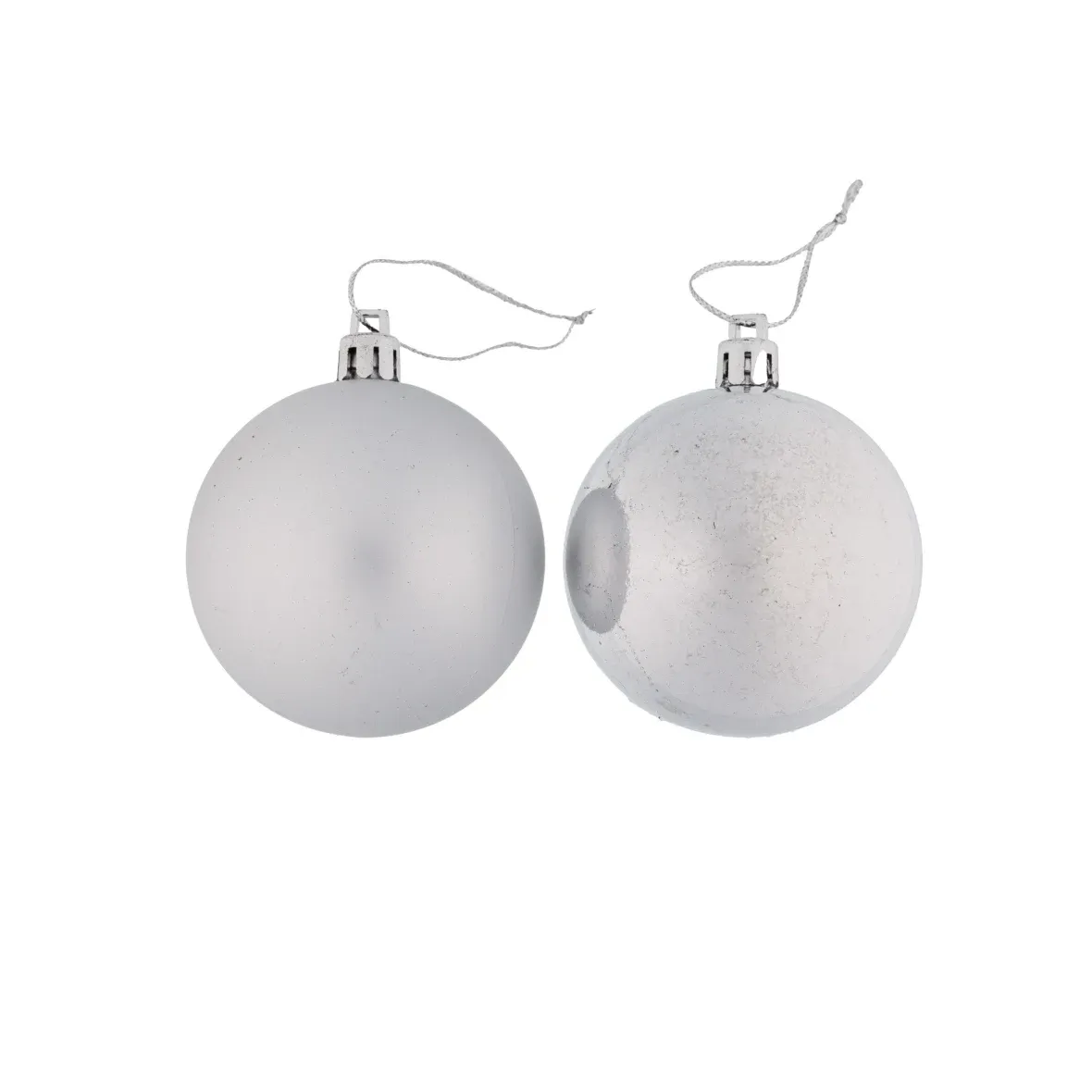 Production - Plastic balls, 6 cm d.p.m., silver, 12 x glossy, 12 x matt