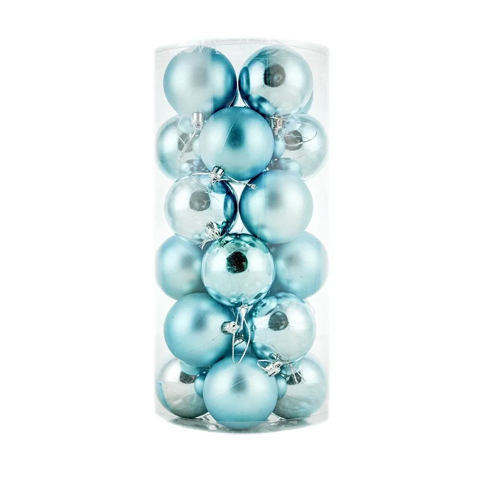 Set of Christmas ornaments turquoise 6 cm plastic balls, 12× glossy, 12× matt, pack of 24