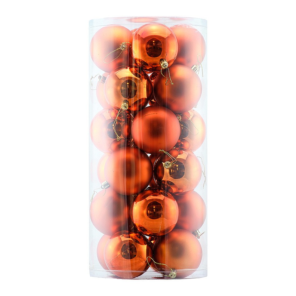 Set of Christmas decorations copper 8 cm plastic balls, 12× gloss, 12× matt, pack of 24 pcs
