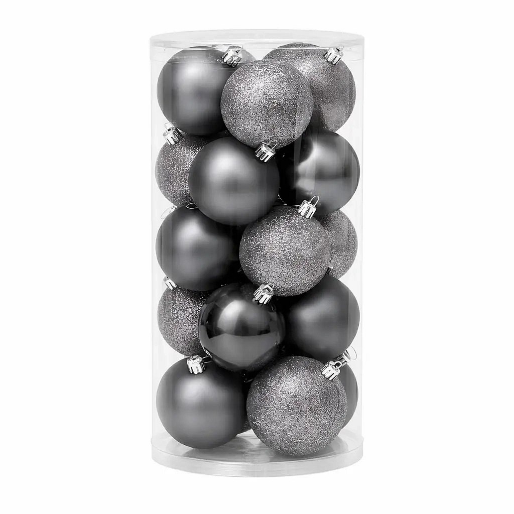 Set of Christmas decorations grey 8 cm plastic balls, 12× matt, 12× glitter, pack of 24