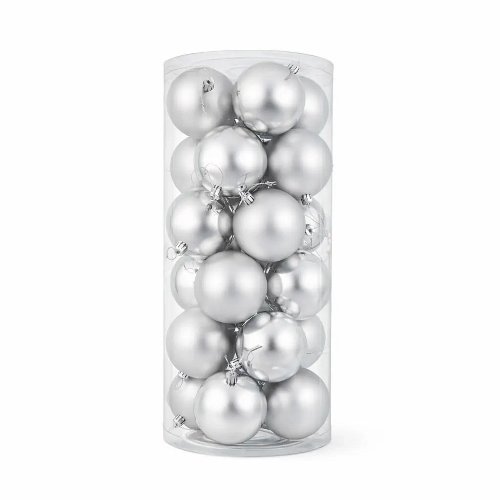Set of Christmas ornaments silver 8 cm plastic balls, 12× gloss, 12× matt, pack of 24 pcs