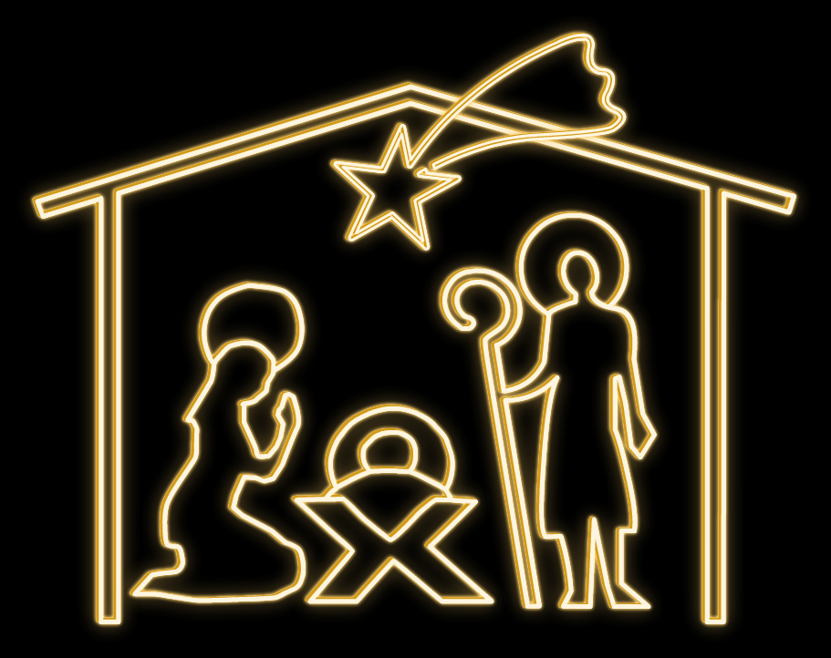 Bethlehem, Baby Jesus, Mary and Joseph in the stable, warm white, 162 x 172 x 40 cm