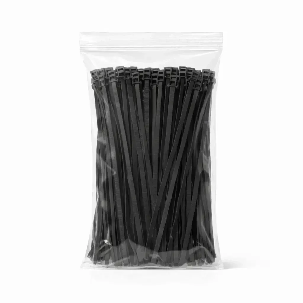 Plastic strapping tapes 3,6 mm × 20 cm black universal outdoor, pack of 100 pcs
