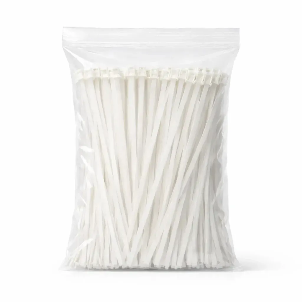 Plastic strapping tapes 3,6 mm × 20 cm white universal outdoor, pack of 100 pcs