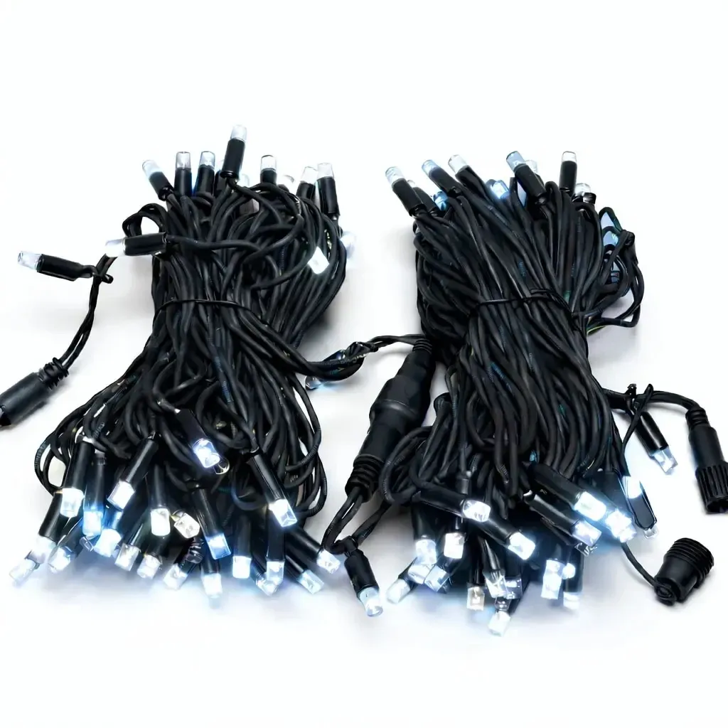 Easy Fix LED String Lights, 20 m, Outdoor, Ice White with FLASH, 120 LEDs, Black Cable, IP67