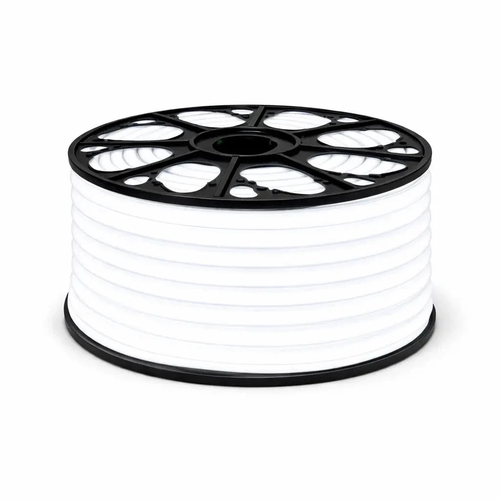 Easy Fix LED Neon Outdoor Tubing, 50 m, D-Type Single-Sided, Ice White, 3,000 LEDs, White Cable, IP67, Reel