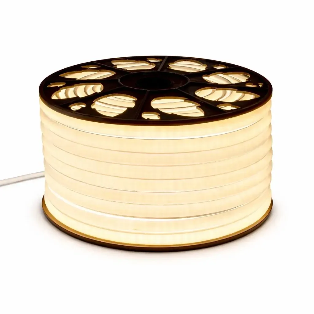 Easy Fix LED Neon Outdoor Tubing, 50 m, D-Type Single-Sided, Warm White, 3,000 LEDs, White Cable, IP44, Reel
