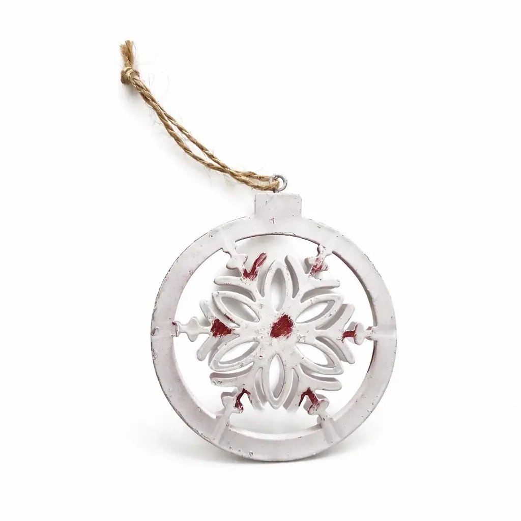 Metal Christmas hanging ornament with patina snowflake