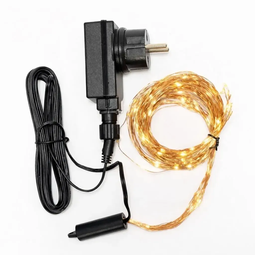 LED string lights, teardrop-shaped, 12 strands × 1.5 m, outdoor use, warm white, 180 LEDs, copper cable, IP44, power supply included