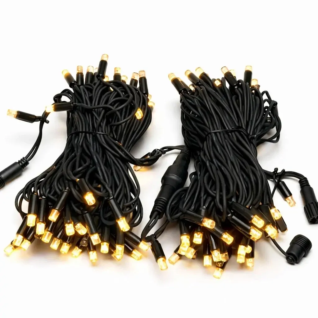 Eco Fix Outdoor LED String Lights, 20 m, Warm White, 120 LEDs, Black Cable, IP67, 36V