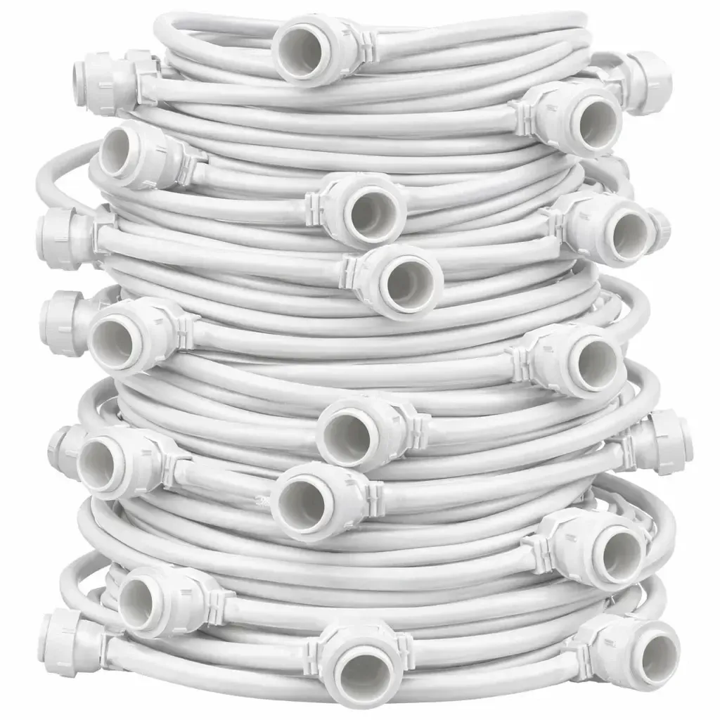 Easy Fix String Lights, Outdoor, 50 m, for 50 E27 bulbs, white cord, IP67, bulbs not included, spool