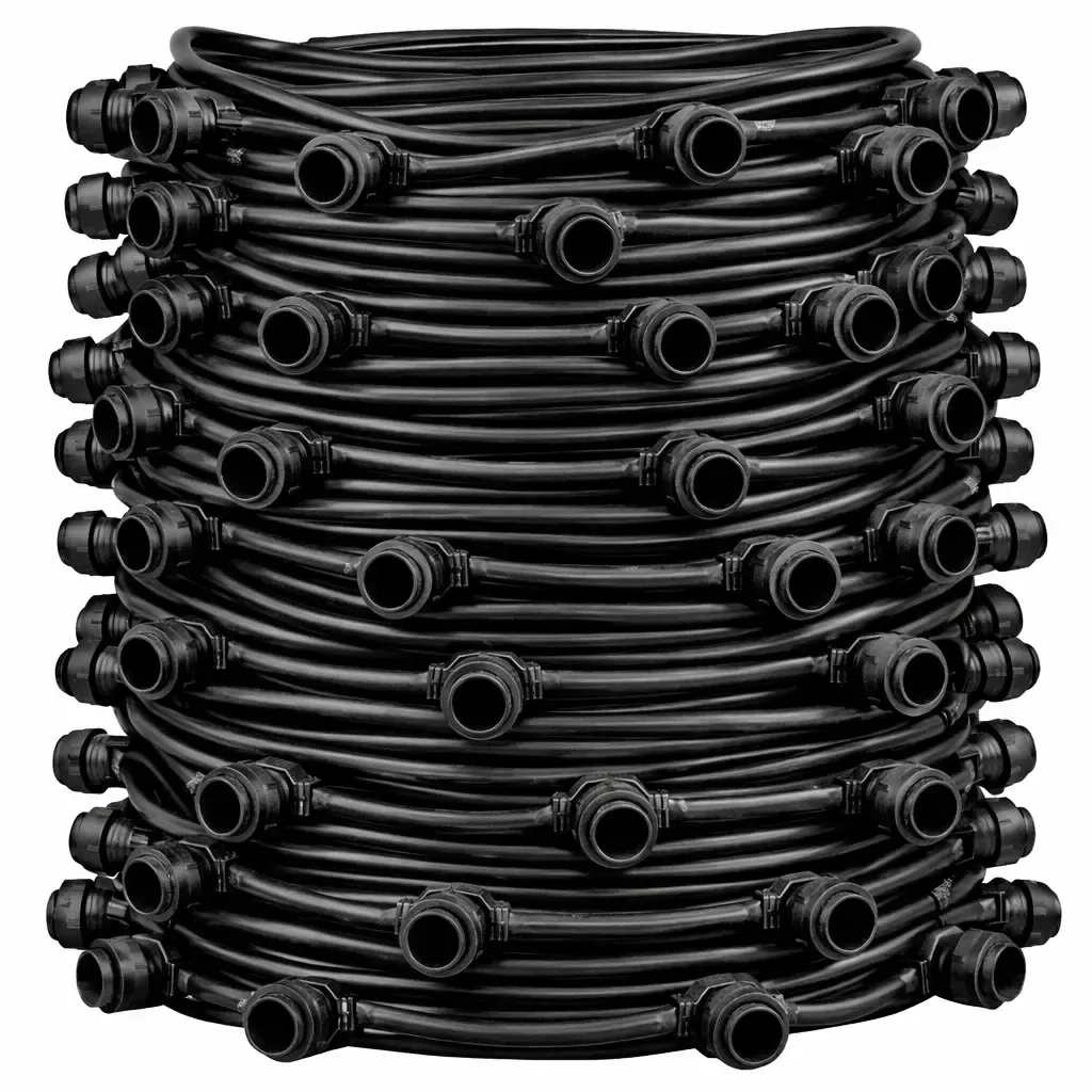 Easy Fix String Lights, Outdoor, 50 m, for 100 E27 bulbs, black cable, IP67, bulbs not included, spool