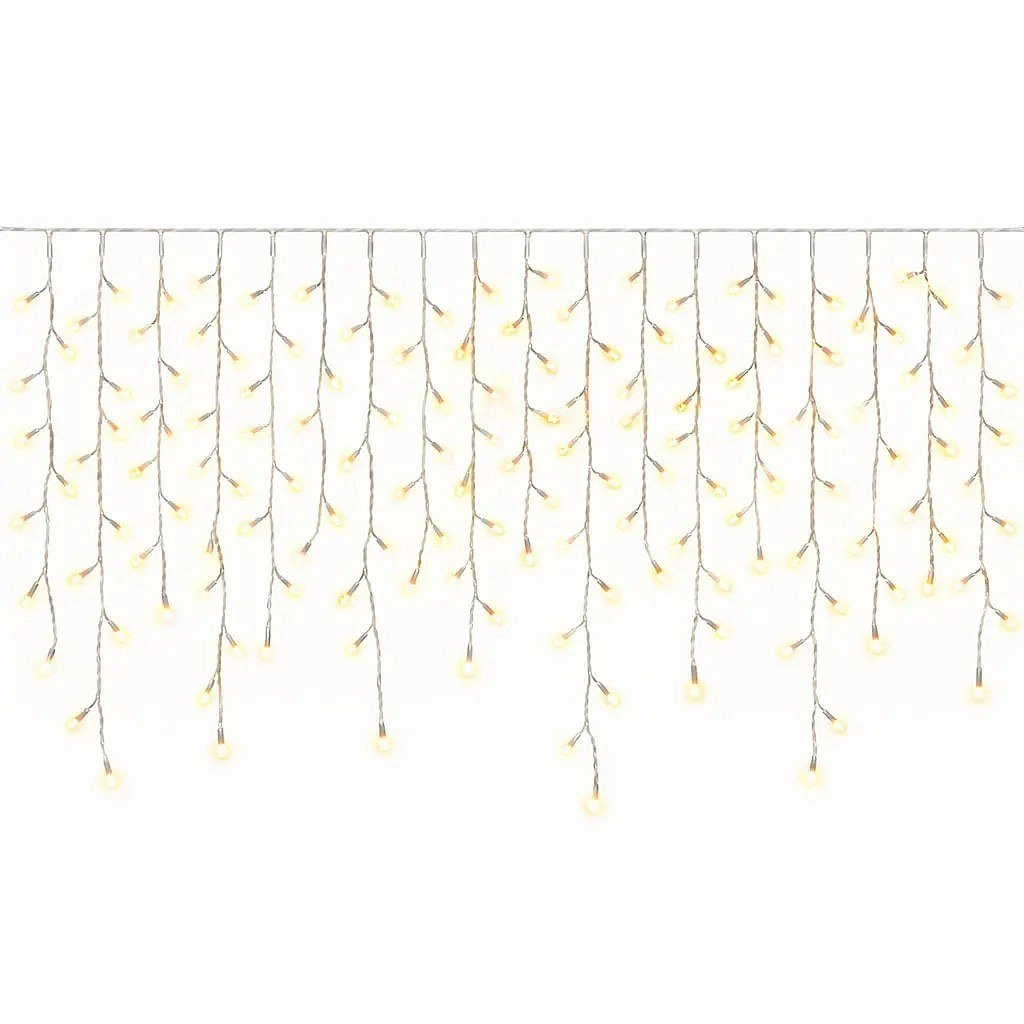 Easy Fix Outdoor LED Icicle Lights, 300 × 90 cm, Warm White, 174 LEDs, White Cable, IP67, Extension Cord