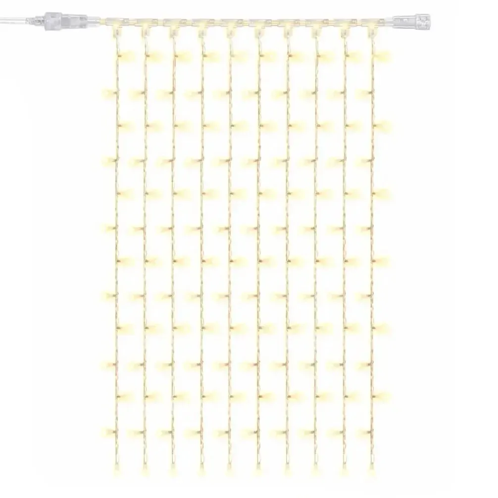 Easy Fix LED String Lights for Indoor Use, 100 × 150 cm, Warm White, 150 LEDs, 10 strands, Clear Cable, IP20, Extension Cord