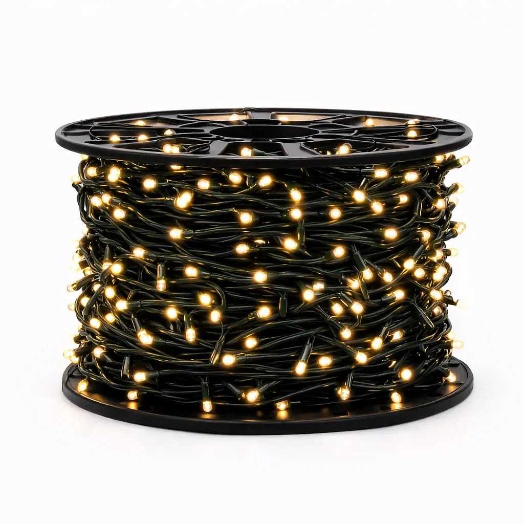 Easy Fix indoor LED light chain 100 m, warm white, 1000 diodes, green cable IP20, coil