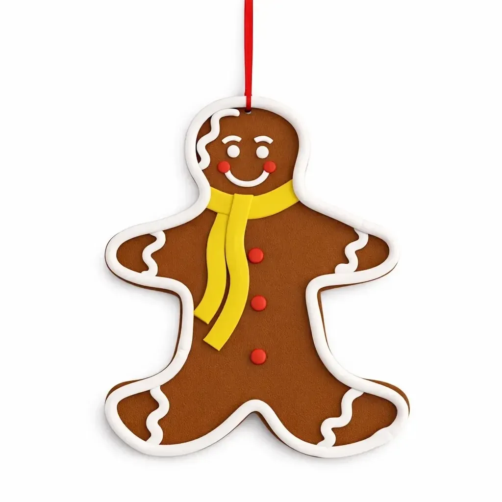 Large Christmas tree ornament Gingerbread man, 26,5 × 31 cm, yellow scarf, PVC, IP44, outdoor