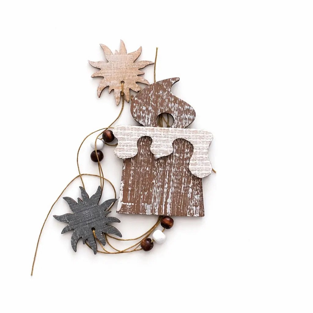 Christmas wooden ornament with candle and snowflakes, 7 × 11 × 52 cm