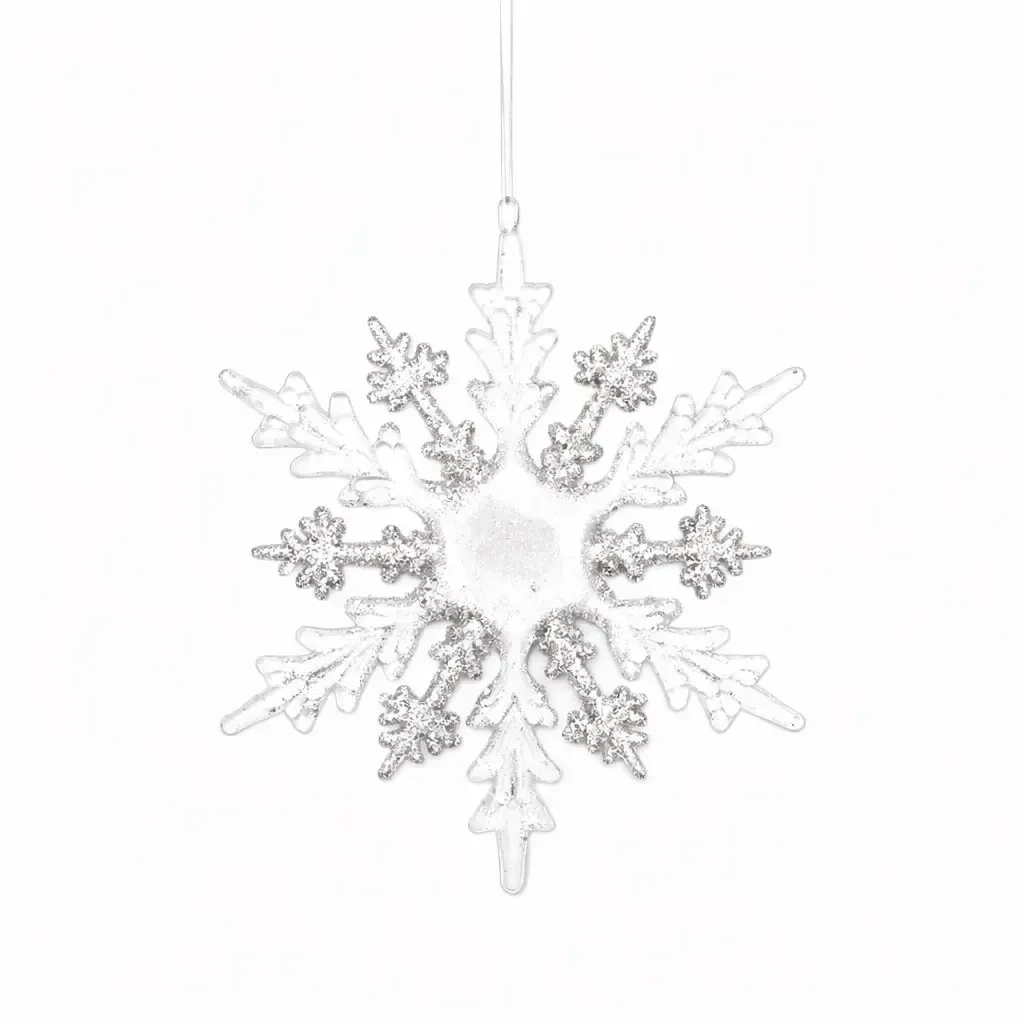 Christmas tree ornament snowflake 15 cm, acrylic, hanging, white and clear