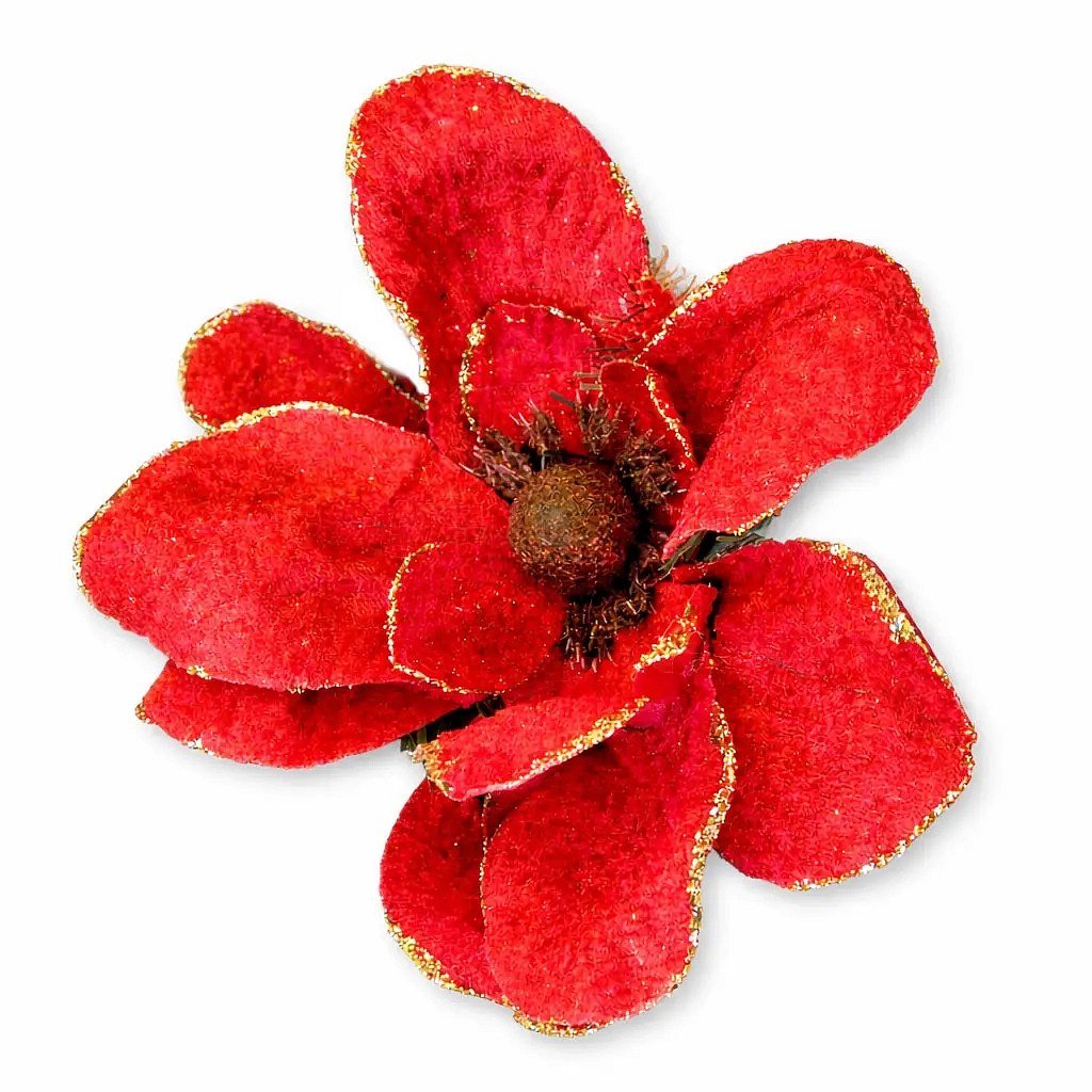 Decoration artificial flower with clamp, red, 20 cm, fabric