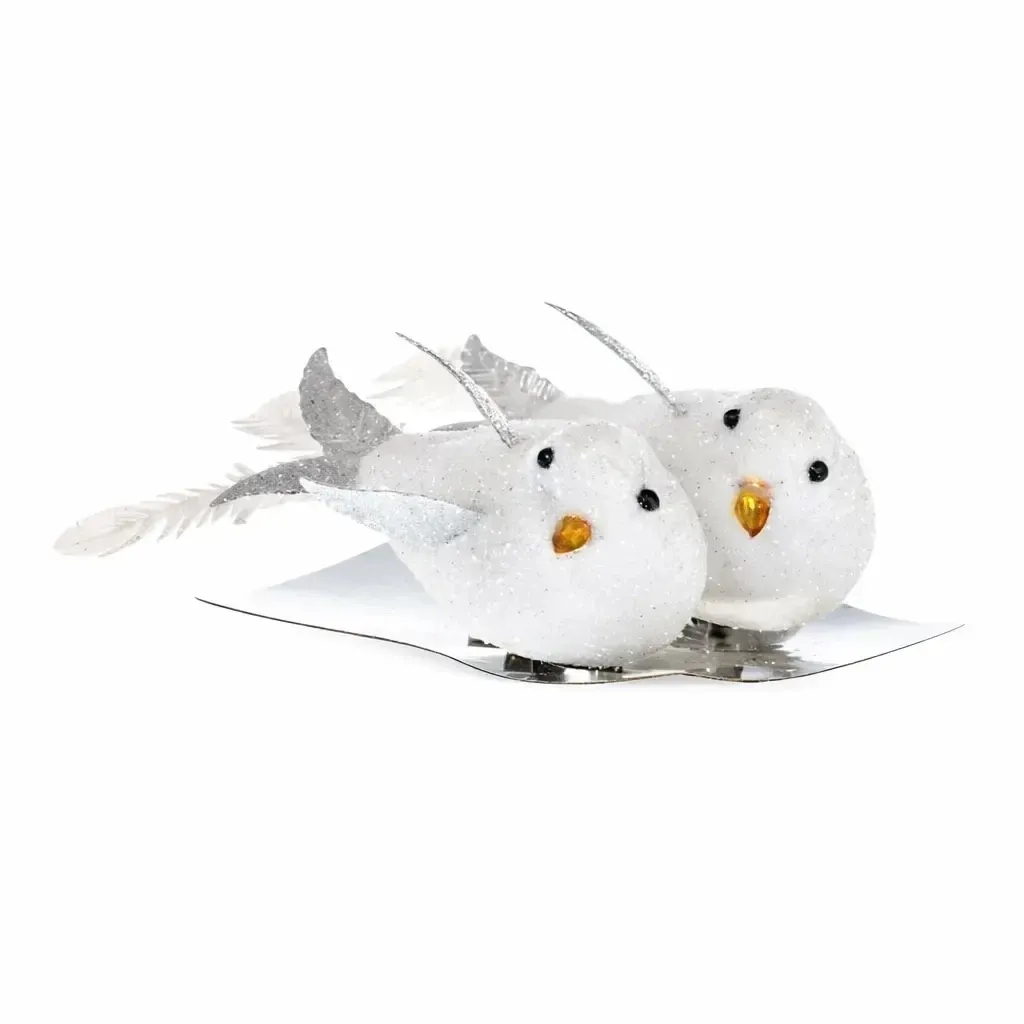 Christmas decoration bird 9 × 4 cm, white, pack of 2