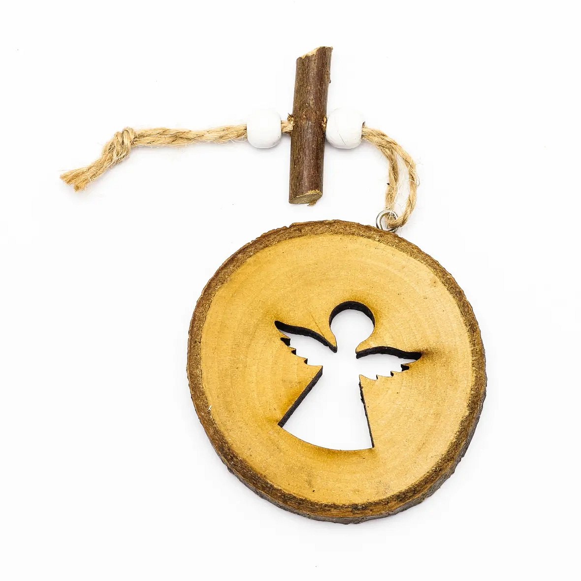 Wooden Christmas ornament angel in wheel 7 cm, hanging