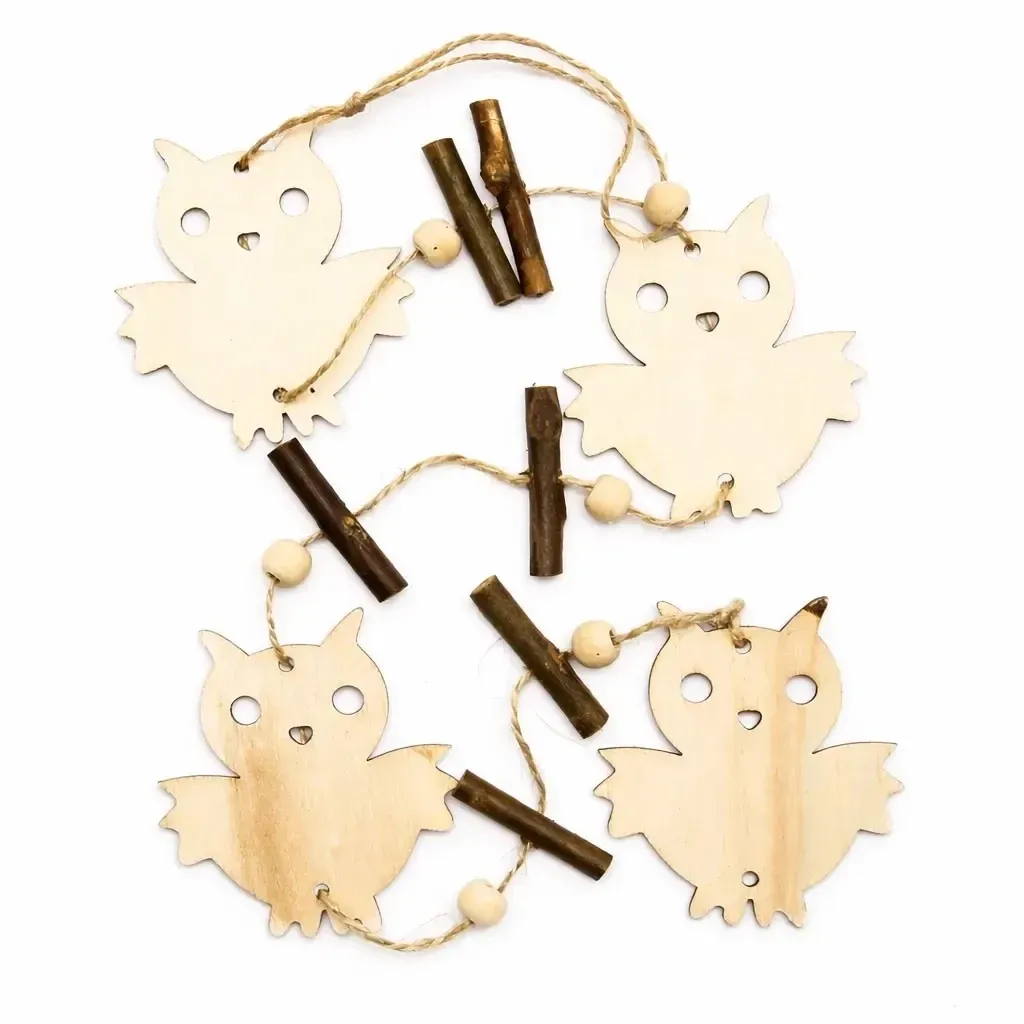 Wooden Christmas ornaments owls 6,5 × 58 cm, hanging