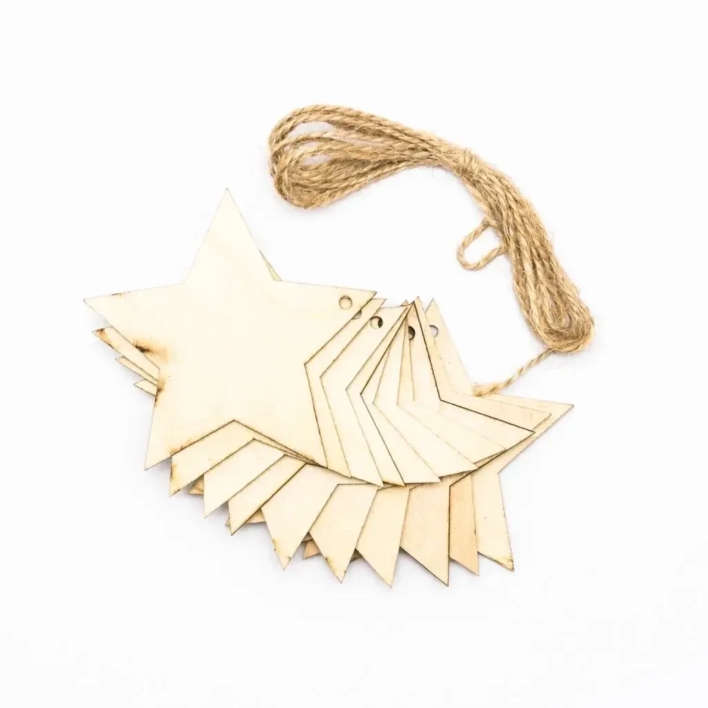 Wooden Christmas ornament star 8 cm, pack of 10