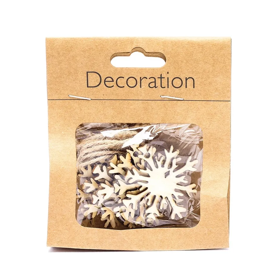 Small wooden decorations snowflakes 4,5 cm, pack of 8