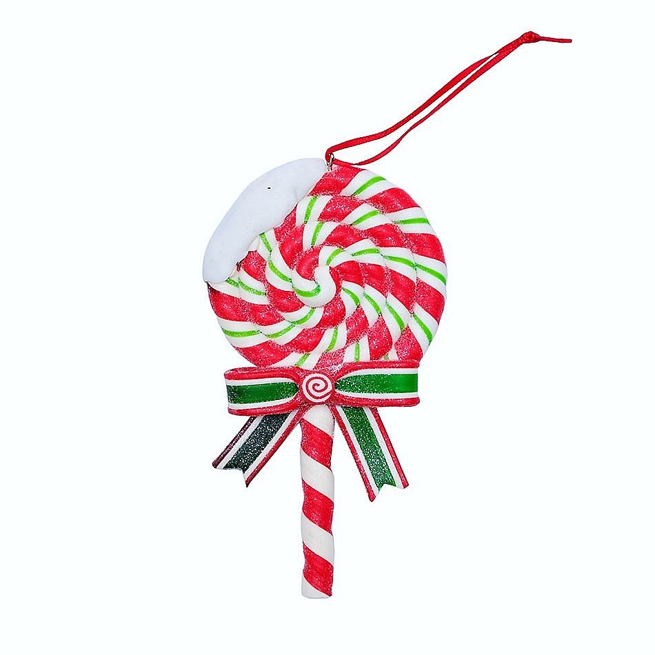 Christmas lollipop ornament, 7 × 13 cm, hanging, plastic, red and white, IP44 outdoor