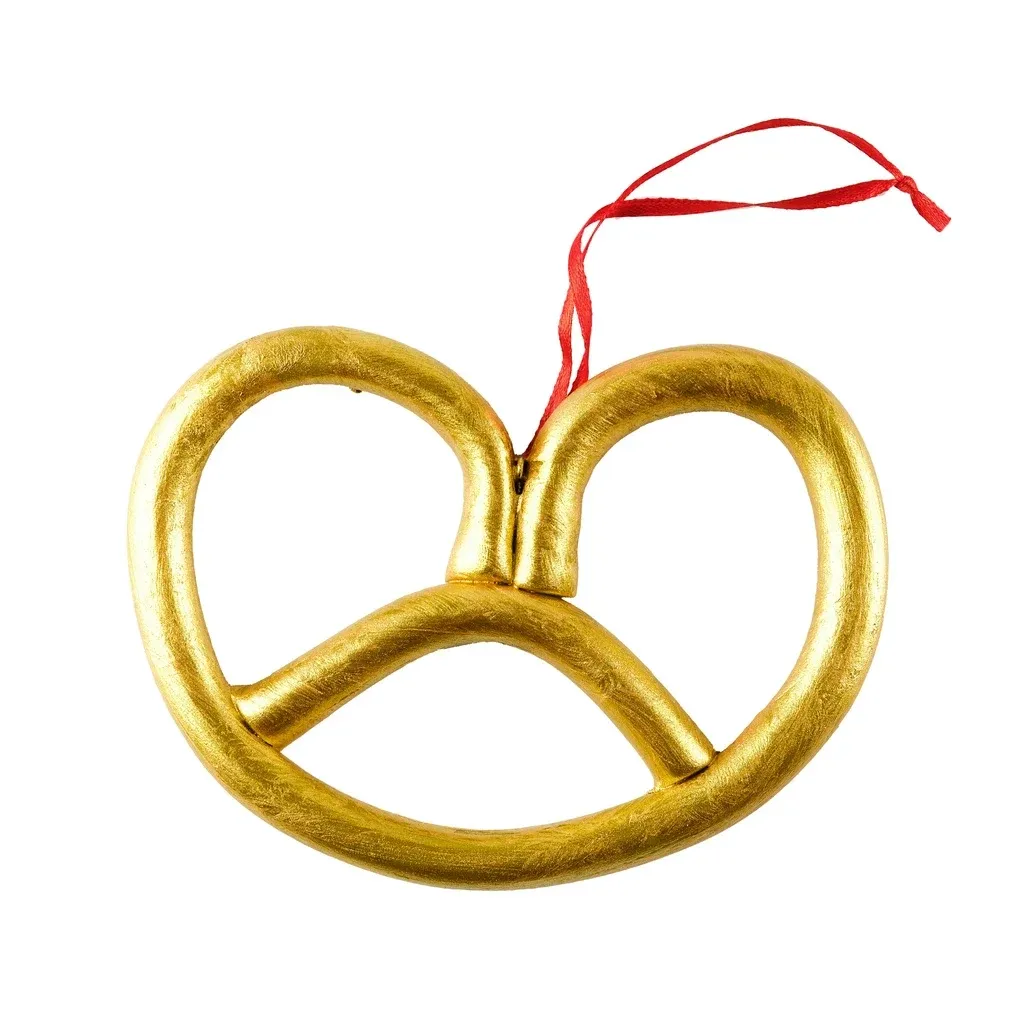 Christmas tree ornament pretzel, 15 × 11 cm, gold, PVC, IP44, outdoor
