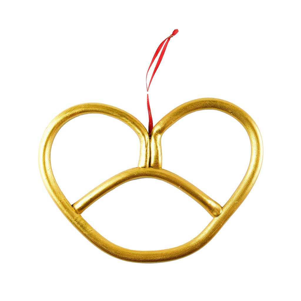 Large Christmas tree ornament pretzel, 25,3 x 18,7 cm, gold, PVC, IP44 outdoor