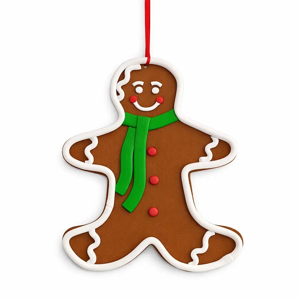 Large Christmas tree ornament Gingerbread man, 26,5 × 31 cm, green scarf, PVC, IP44, outdoor