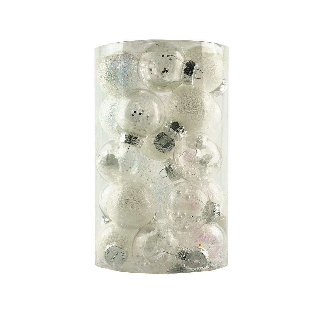 Set of Christmas decorations white 6 cm plastic flask, pack of 25 pcs