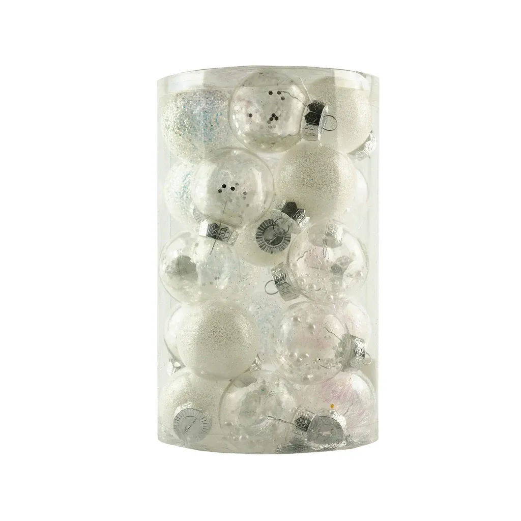Set of Christmas decorations white 6 cm plastic flask, pack of 25 pcs