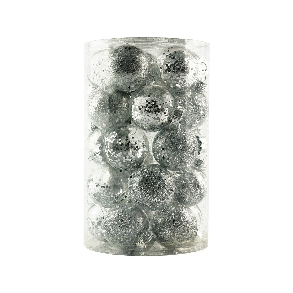 Set of Christmas ornaments silver 6 cm plastic flask, pack of 25 pcs