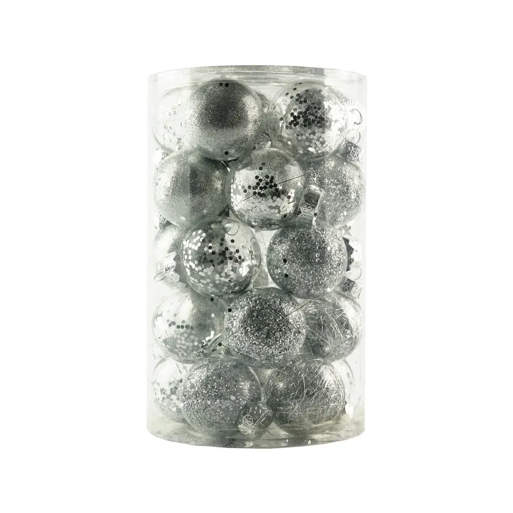 Set of Christmas ornaments silver 6 cm plastic flask, pack of 25 pcs