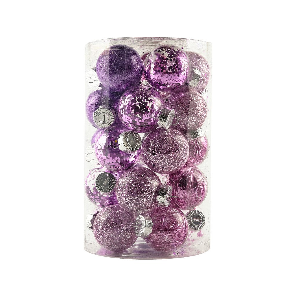 Set of Christmas decorations purple 6 cm plastic flask, pack of 25 pcs