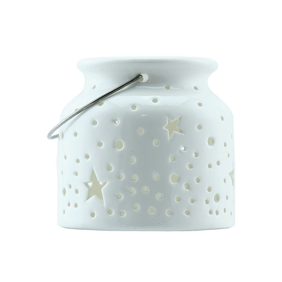 Christmas table lamp 14 × 14 × 11,5 cm, white, ceramic, IP44 outdoor