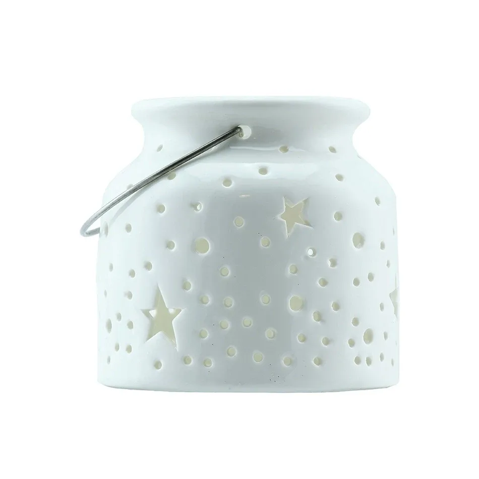 Christmas table lamp 14 × 14 × 11,5 cm, white, ceramic, IP44 outdoor