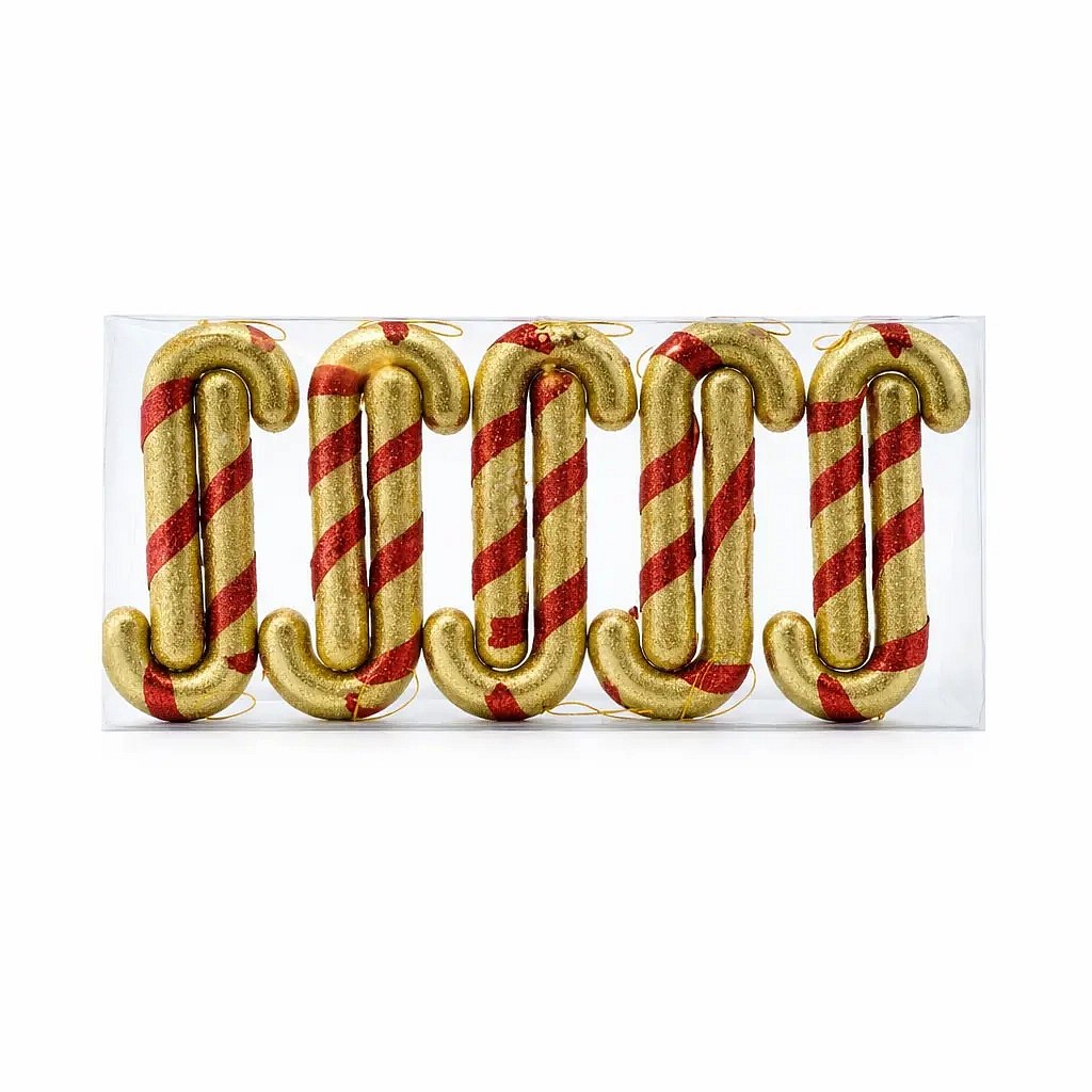 Set of Christmas ornaments crutch lollipop, 12 cm, red gold, pack of 10