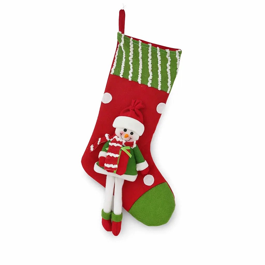 Christmas decoration stocking with doll, 50 cm, fabric, red and green, interior