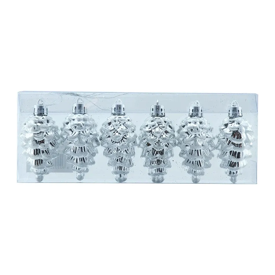 Christmas cone ornament 6 × 3,5 cm, white, plastic, IP44 outdoor, pack of 6